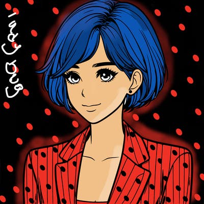 one beautiful girl realistic wearing suit with short hair