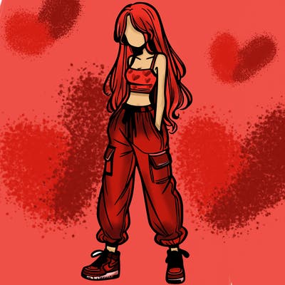 girl in baggy pants crop top and long hair