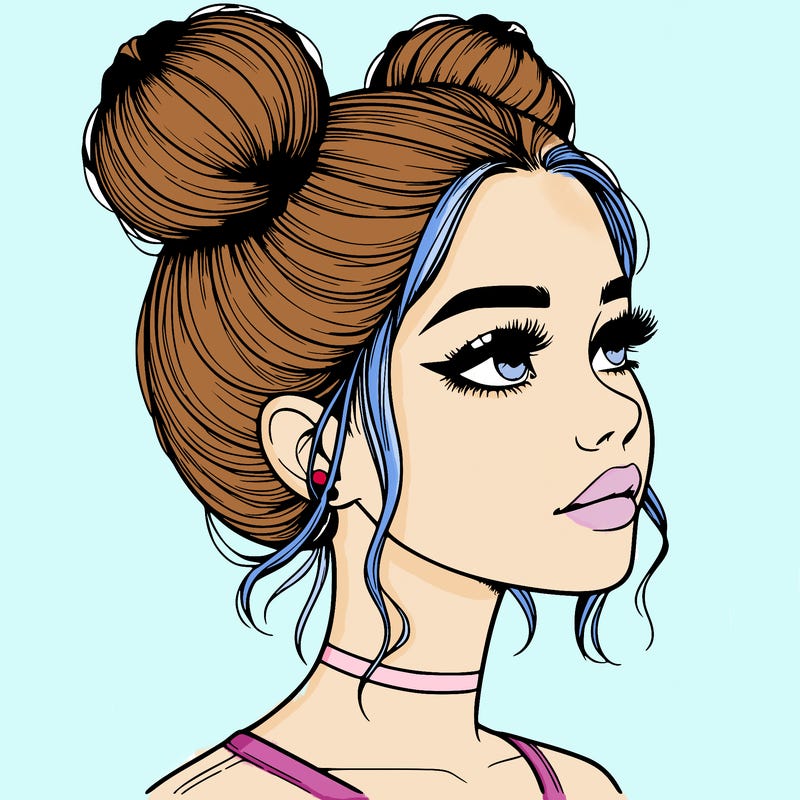realistic girl with buns on the top of her head