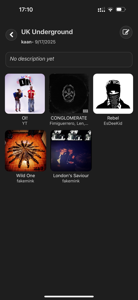 A curated UK Underground music collection grid in the Crate app.