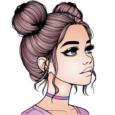 realistic girl with buns on the top of her head