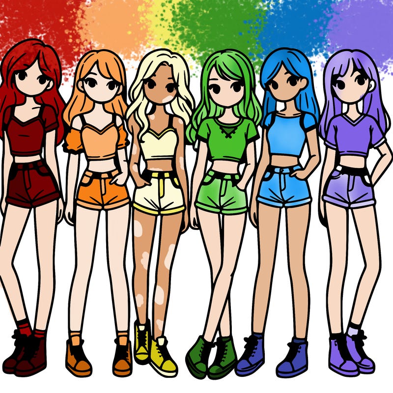 a group of girls wearing crop tops and shorts