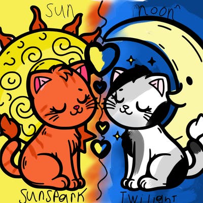 two sun and moon cats that love each other