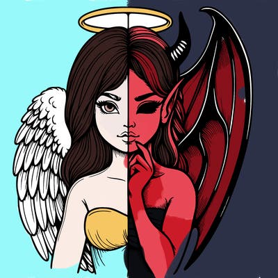 realistic angel half demon