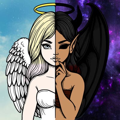 realistic angel half demon