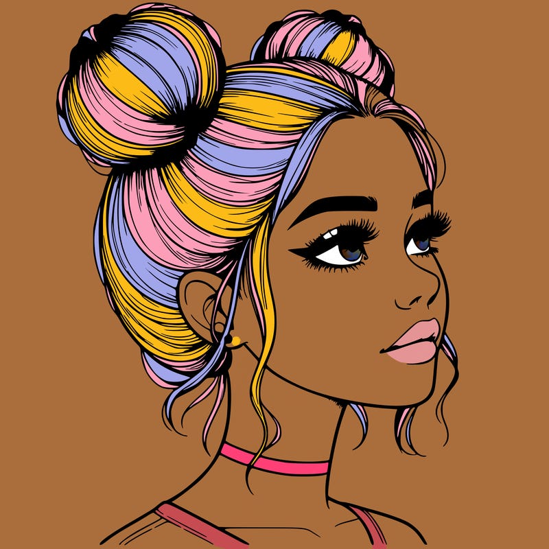 realistic girl with buns on the top of her head