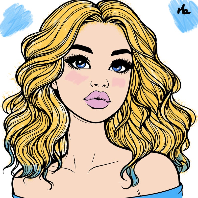 realistic girl with wavy hair and lips