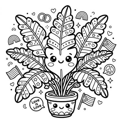 Embrace the joy of creativity with this adorable Kawaii Sword Fern coloring page, bursting with vibrant Pride spirit. Featuring cute expressions and uplifting symbols, it's perfect for a heartwarming coloring experience.