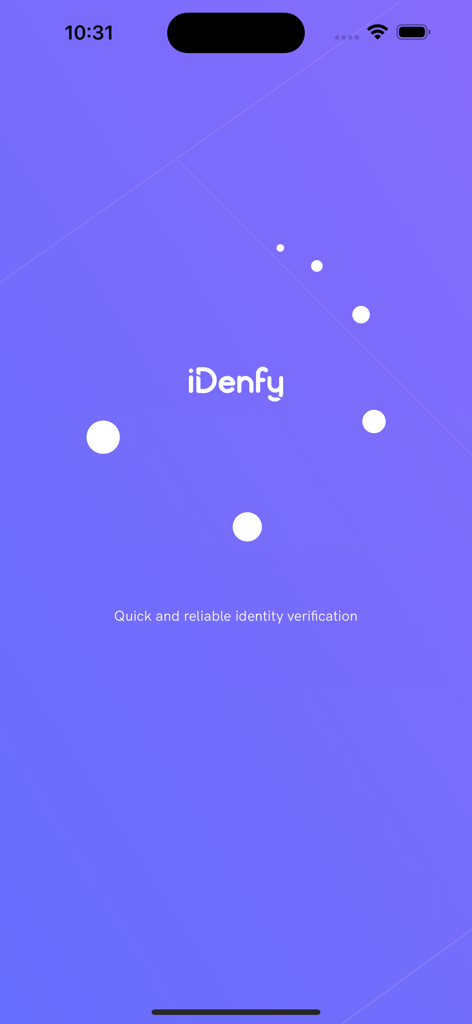 iDenfy Identity Verification - iDenfy identity verification app splash screen with logo and company slogan on a purple background