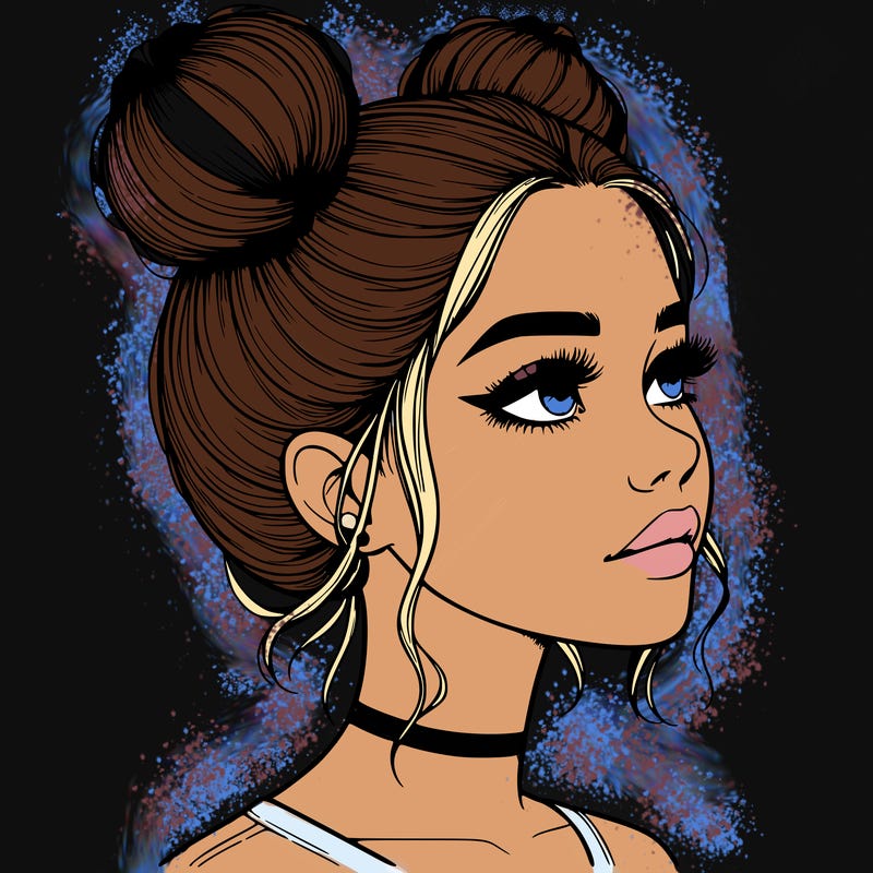 realistic girl with buns on the top of her head