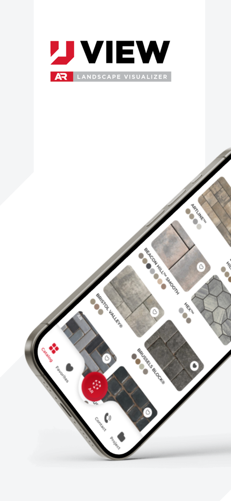 Uview AR Landscape Visualizer - Interfaz de la aplicación Uview AR Landscape Visualizer mostrando un catálogo de adoquines Unilock