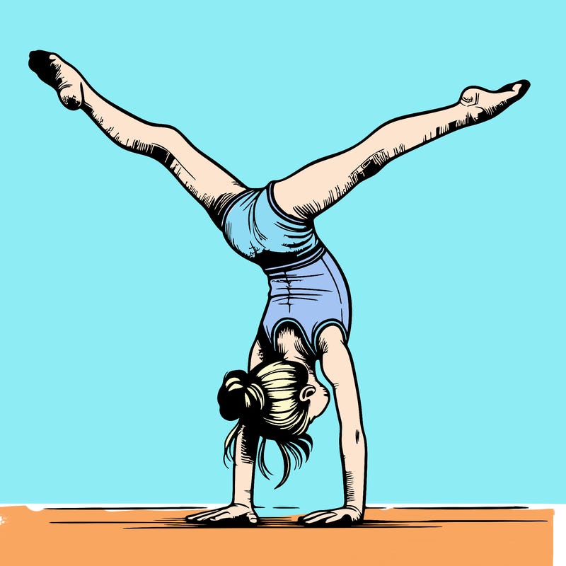 realistic gymnastic hand stand girl in four splits