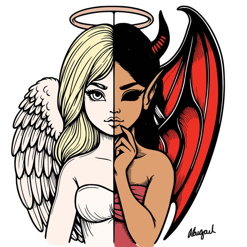 realistic angel half demon