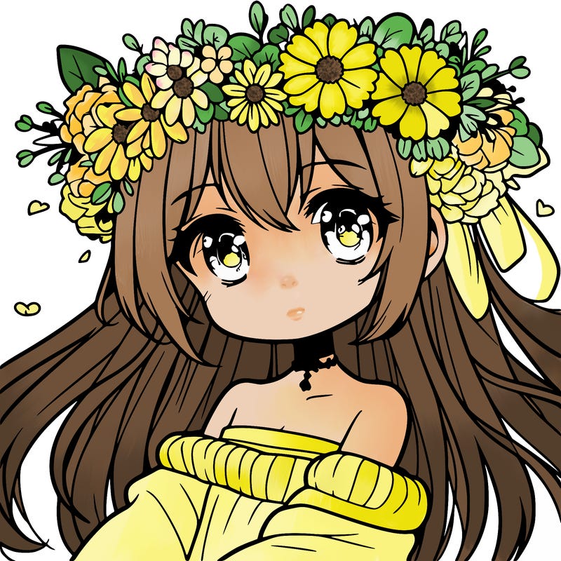 very cute anime girl with flowers as a crown