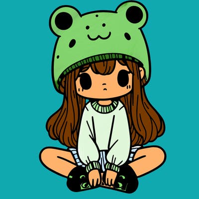 a girl wearing a frog hat and some frog socks