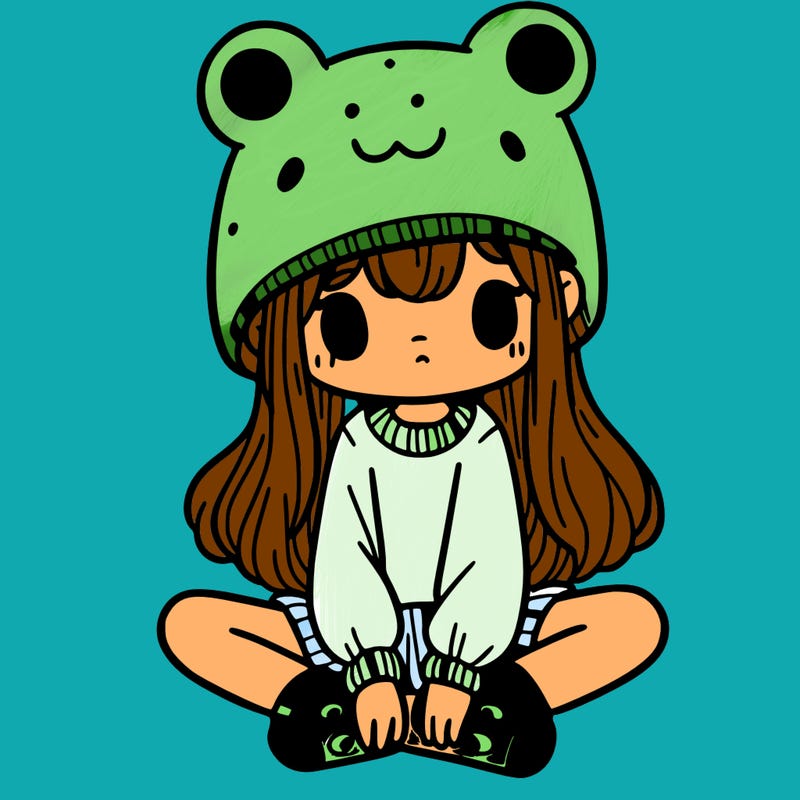 a girl wearing a frog hat and some frog socks