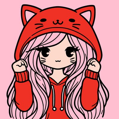 girl with long hair in cat hoodie