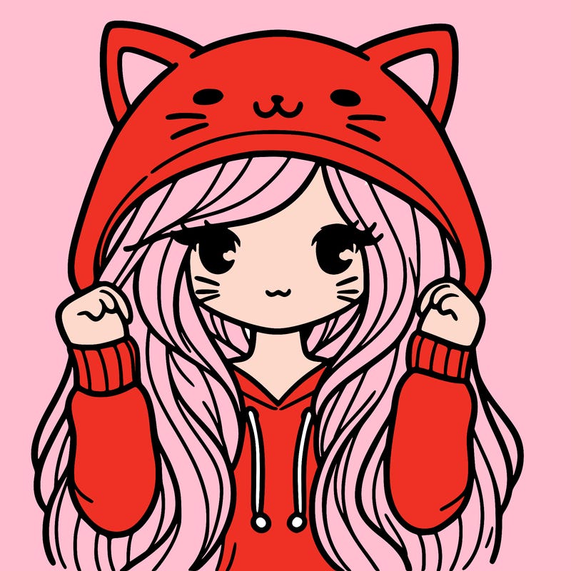 girl with long hair in cat hoodie