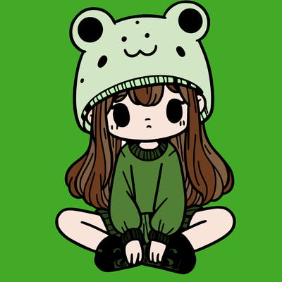 a girl wearing a frog hat and some frog socks