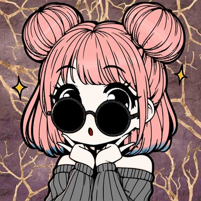 manga girl with hairbuns and sun shape sunglasses