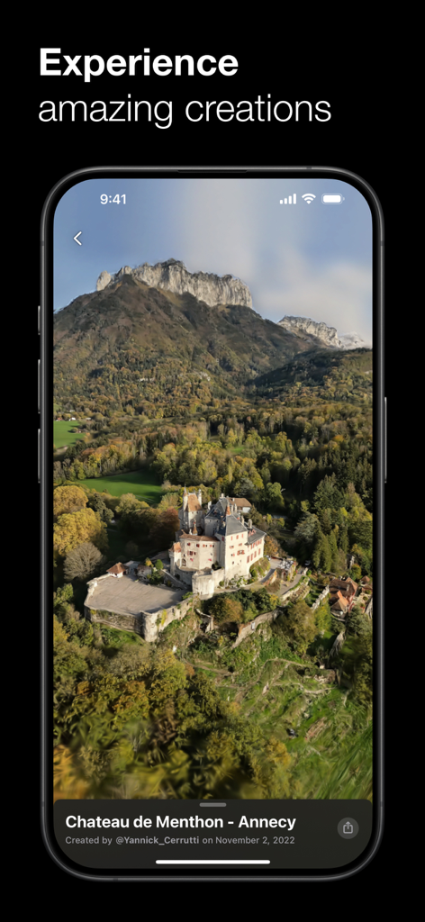 Luma 3D Capture - iPhone画面上のシャトー・ド・モンセの3D風景キャプチャ。