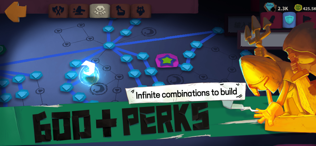 Solo Knight skill tree interface showing over 600 perks for character customization.