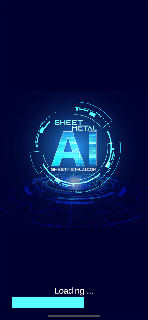 AI Ductulator - Écran de chargement de l'application AI Ductulator présentant le logo Sheet Metal AI