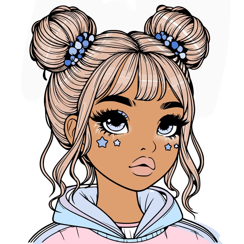 realistic girl with space buns