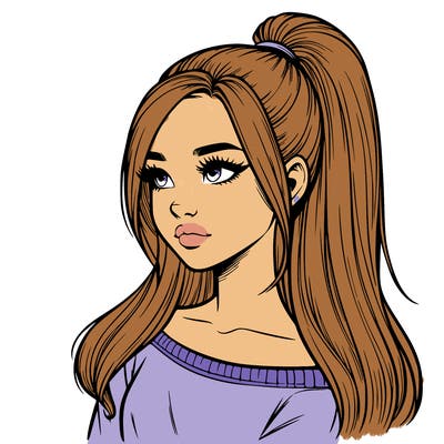 realistic girl with a high ponytail
