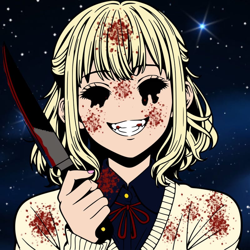 a realistic girl with knife and grining