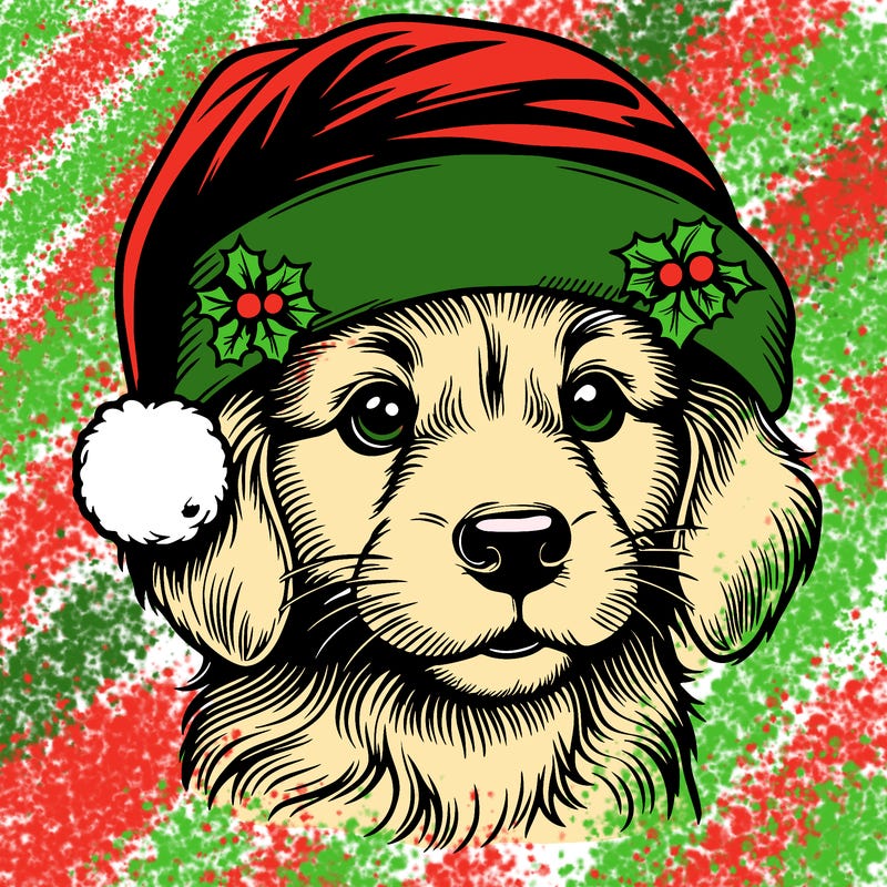 realistic dog wearing a santa hat