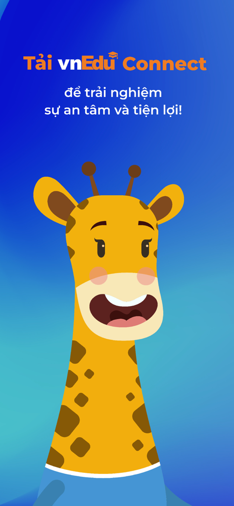 vnEdu Connect - Écran de téléchargement de l'application vnEdu Connect présentant une mascotte girafe de dessin animé amicale