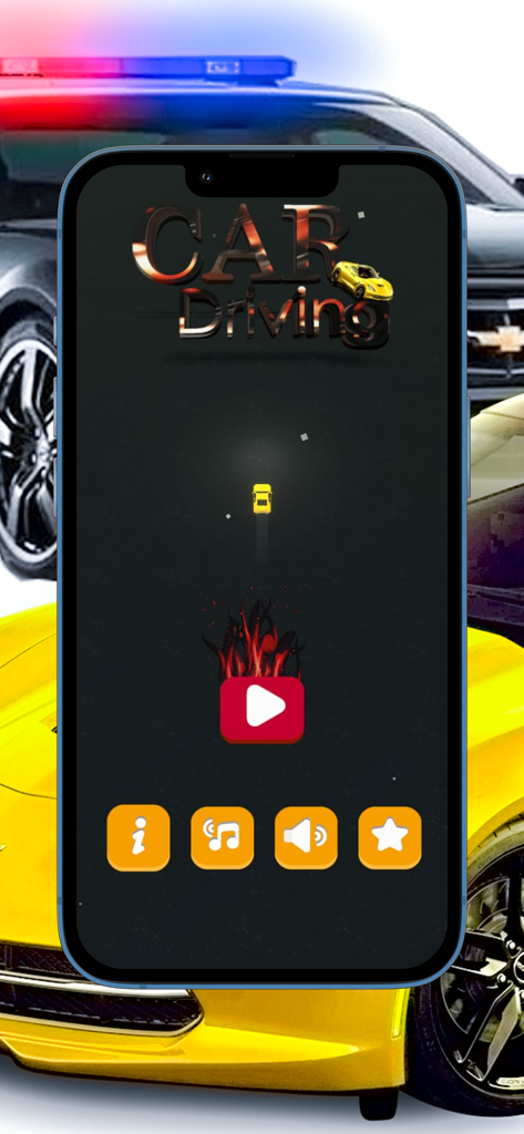Car Driving Police vs Thief - Main menu of the Car Driving Police vs Thief mobile game showing the start button and game icons