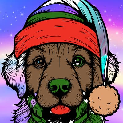 realistic dog with a christmas hat