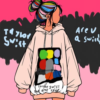 realistic girl with a oversized sweatshirt on and a bun