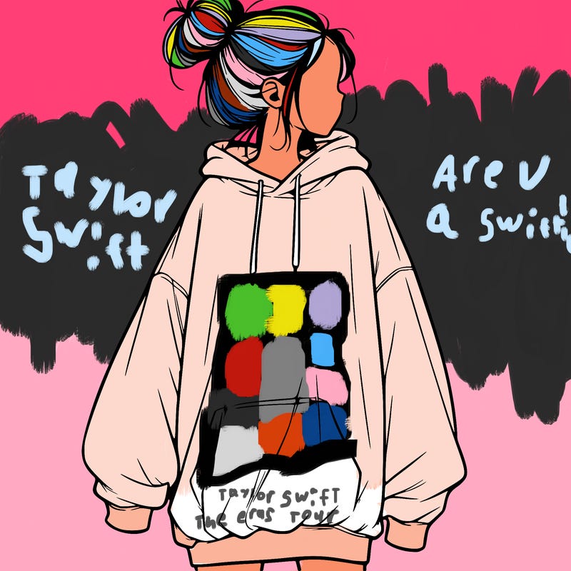 realistic girl with a oversized sweatshirt on and a bun
