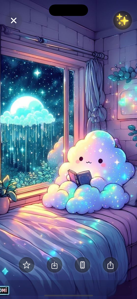 Kawaii Wallpapers Aesthetic 4K - Papel de parede estético kawaii com uma nuvem fofa e brilhante lendo um livro em um quarto aconchegante.