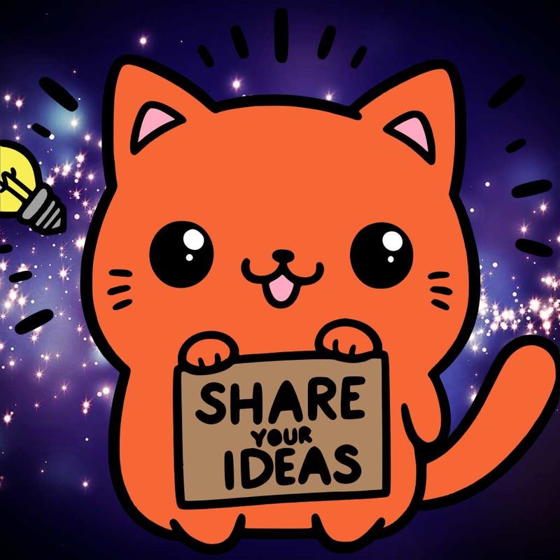a cute cat saying share your ideas