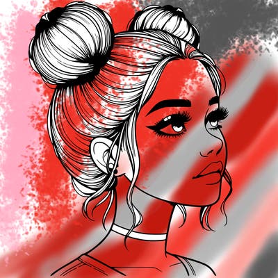 realistic girl with buns on the top of her head