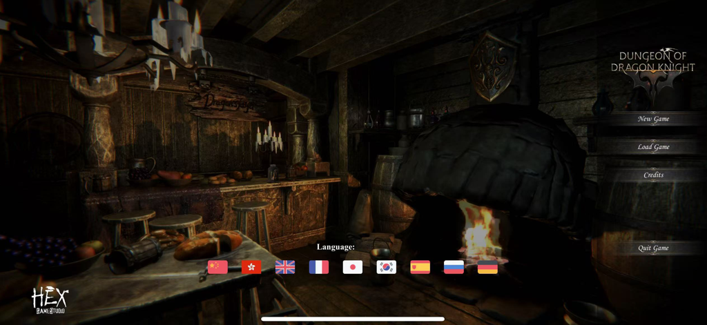 Dungeon Of Dragon Knight - The main menu screen of Dungeon Of Dragon Knight set in a dark medieval tavern.