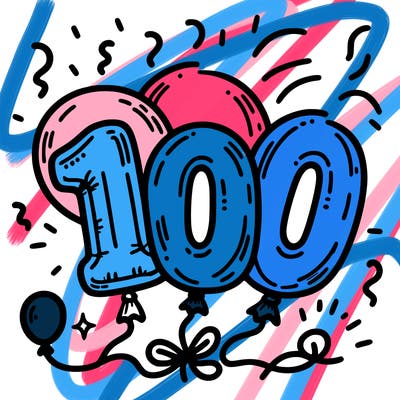 foil balloons that say “100”