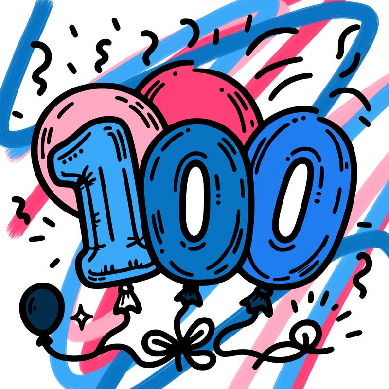 foil balloons that say “100”