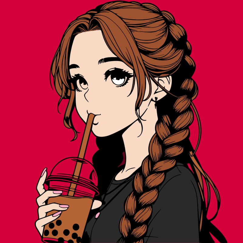 realistic girl with braided hair drinking boba