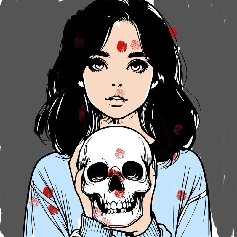 realistic girl holding a skull