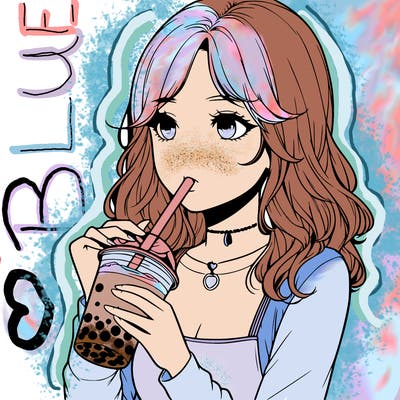 realistic girl drinking boba tea