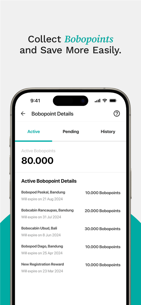 Bobobox app interface showing Bobopoints loyalty rewards and point balance