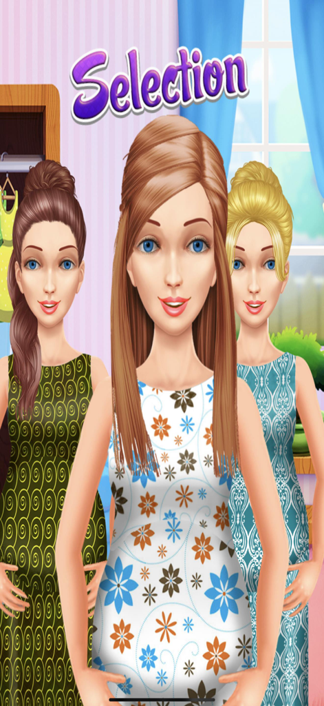 Newborn Twin Baby Mommy Doctor - Character selection screen with three different pregnant women in the Newborn Twin Baby Mommy Doctor game