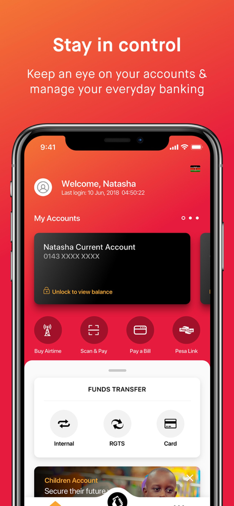 DTB 24/7 - Tableau de bord de l'application mobile bancaire DTB 24-7 affichant les détails du compte et le menu de transfert de fonds