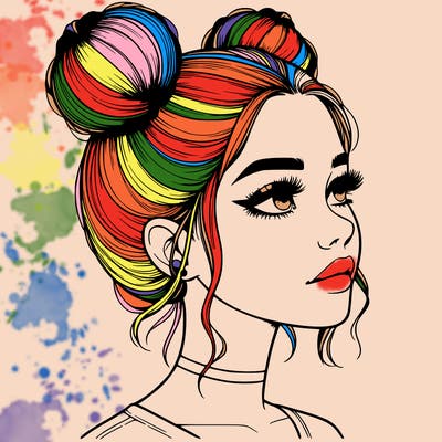 realistic girl with buns on the top of her head