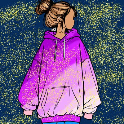 realistic girl with a oversized sweatshirt on and a bun
